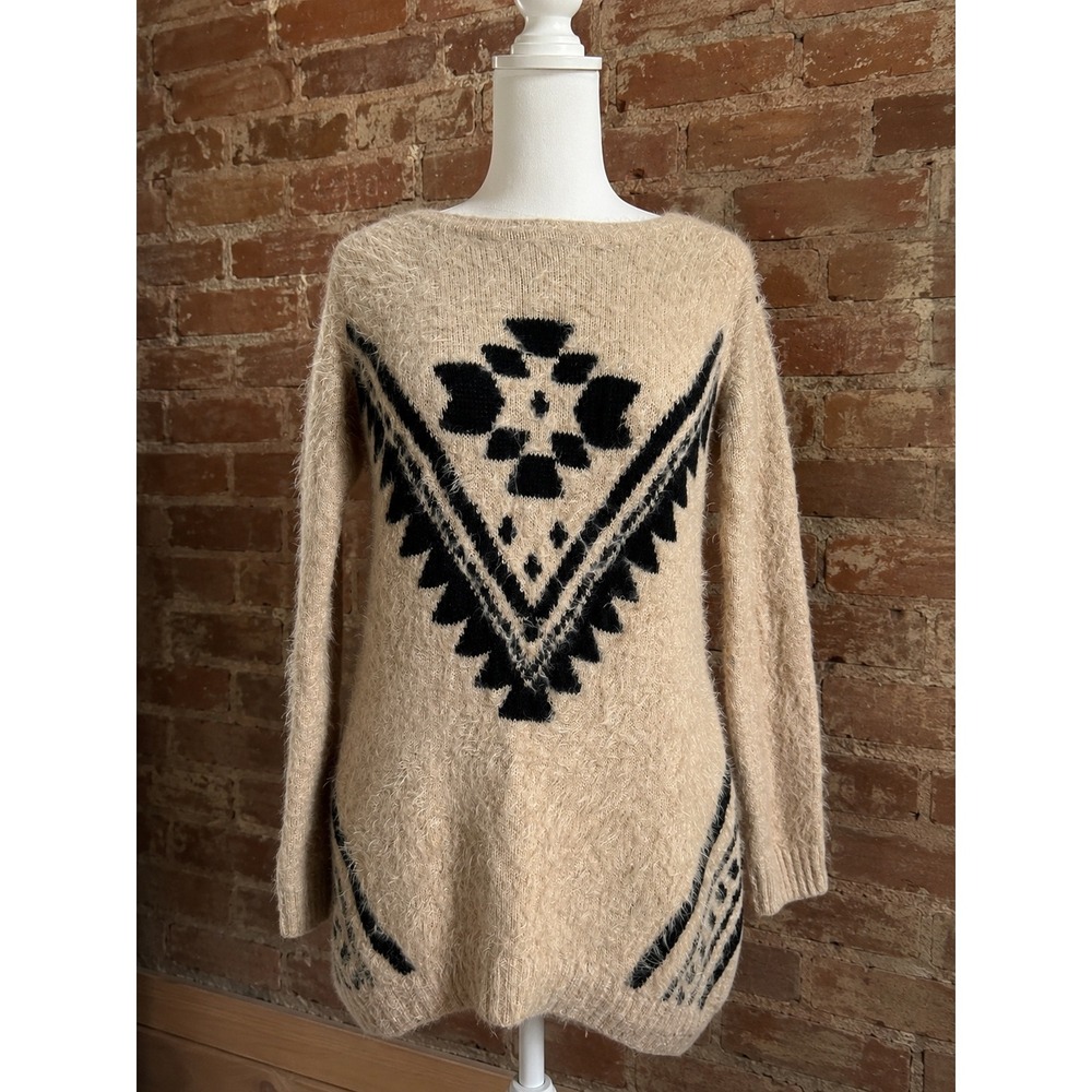 Geometric Tribal Eyelash Knit‎ Fuzzy Sweater Dress Tunic Southwestern Aztec Boho